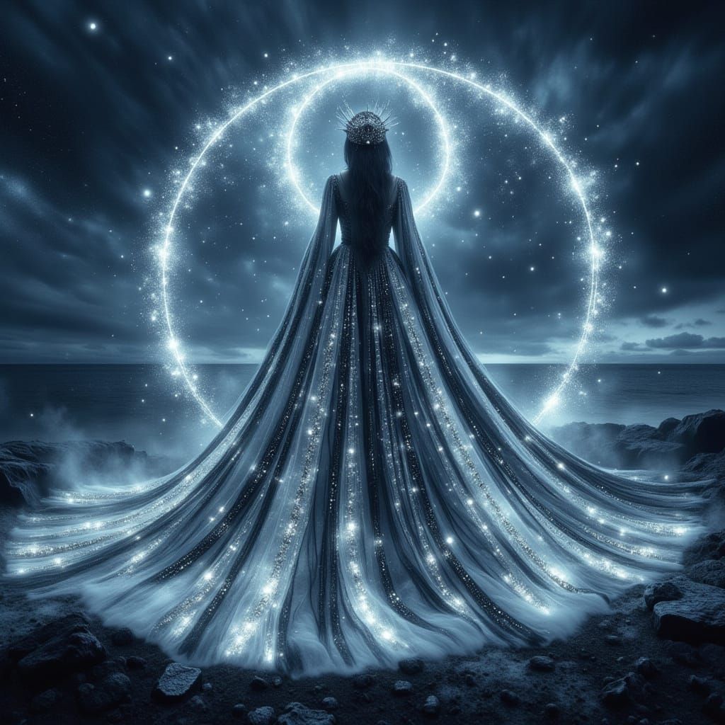 Snow Queen on Iceland Beach in Hyperreal Style