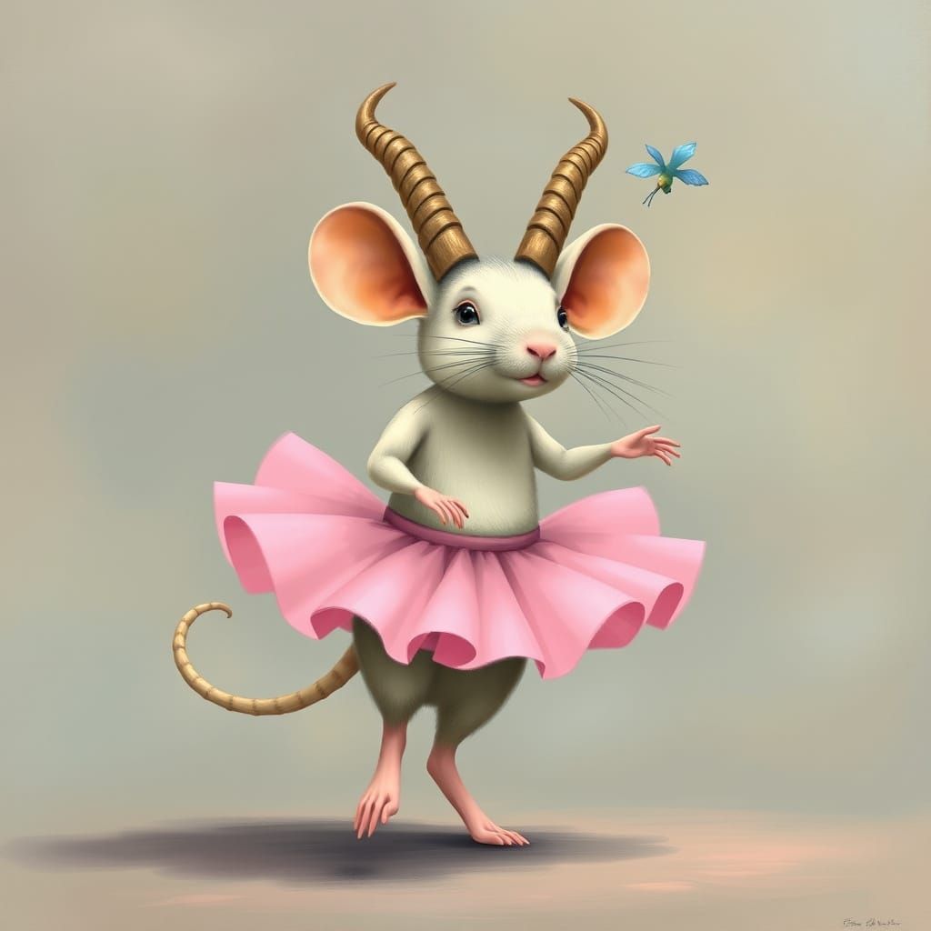 Gigantic Mouse Ballerina with Goat Horns