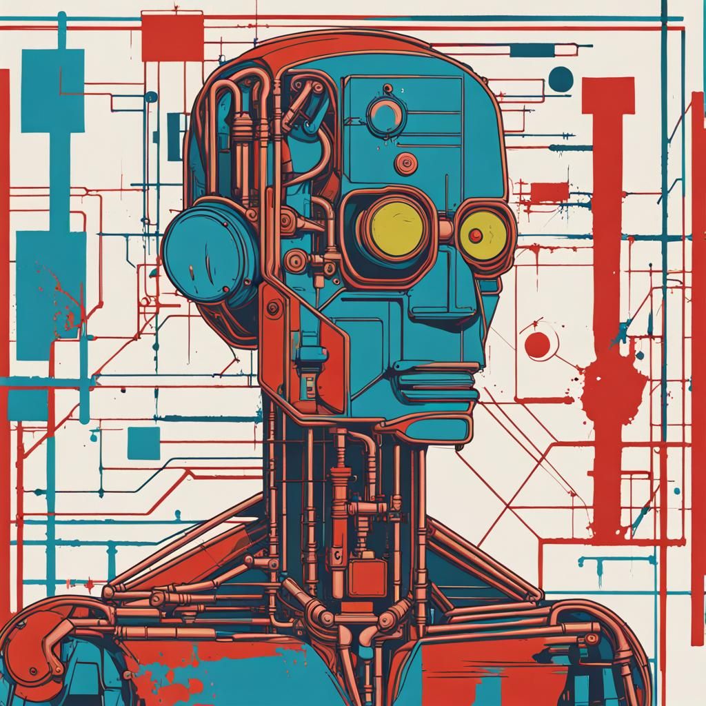 Cyborg Robot Man in Pop Art Style