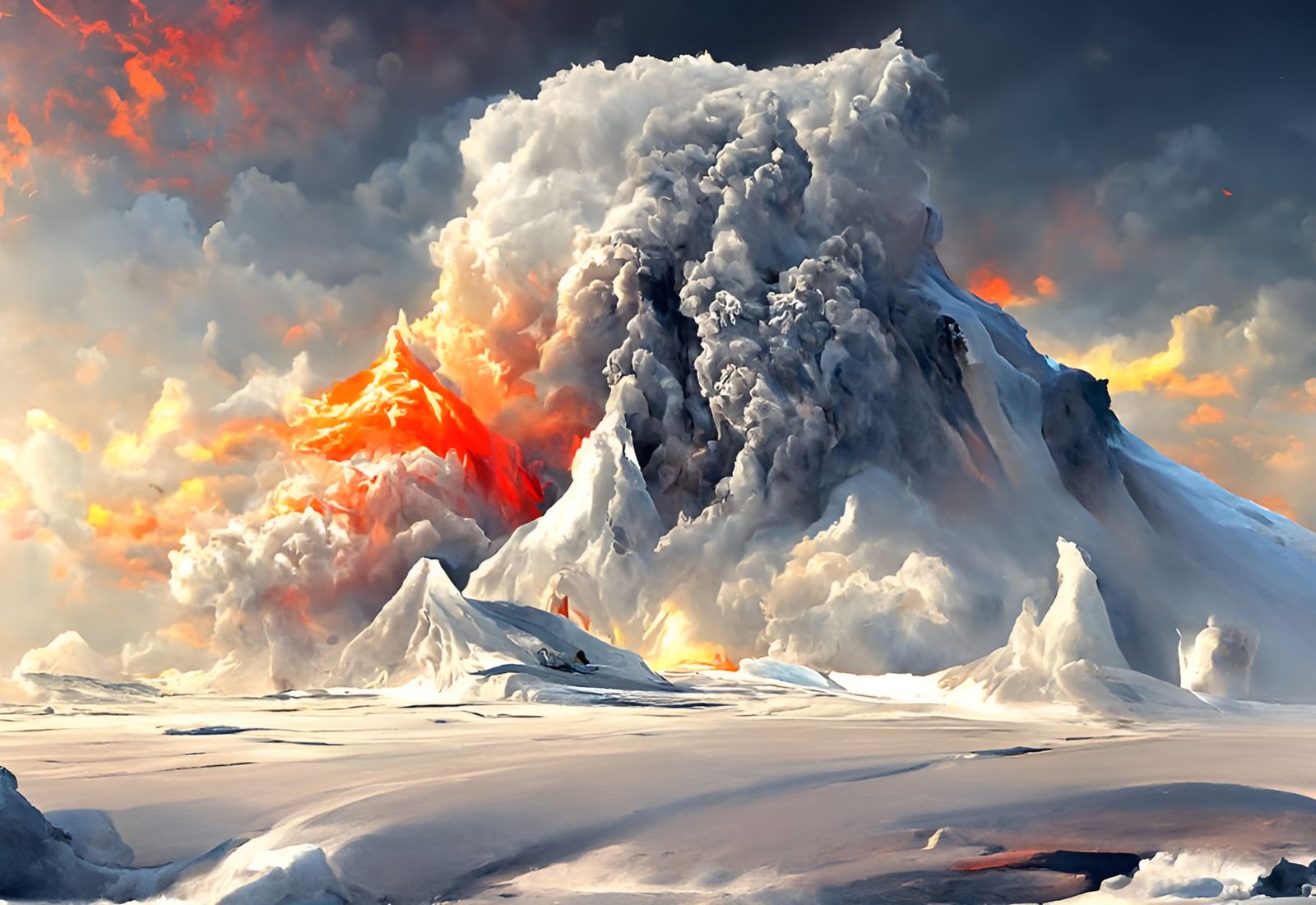 Antarctic Volcano Eruption: Hyperrealistic Landscape Paintin...