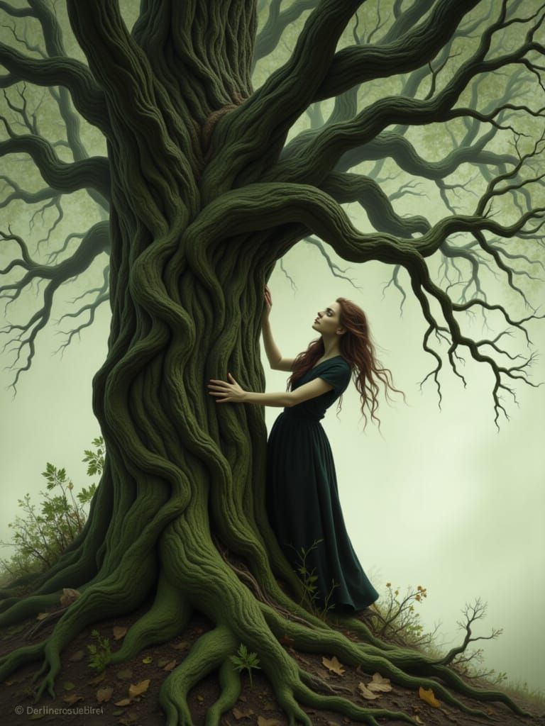 Woman Transforms Into Tree Rooted to Ground