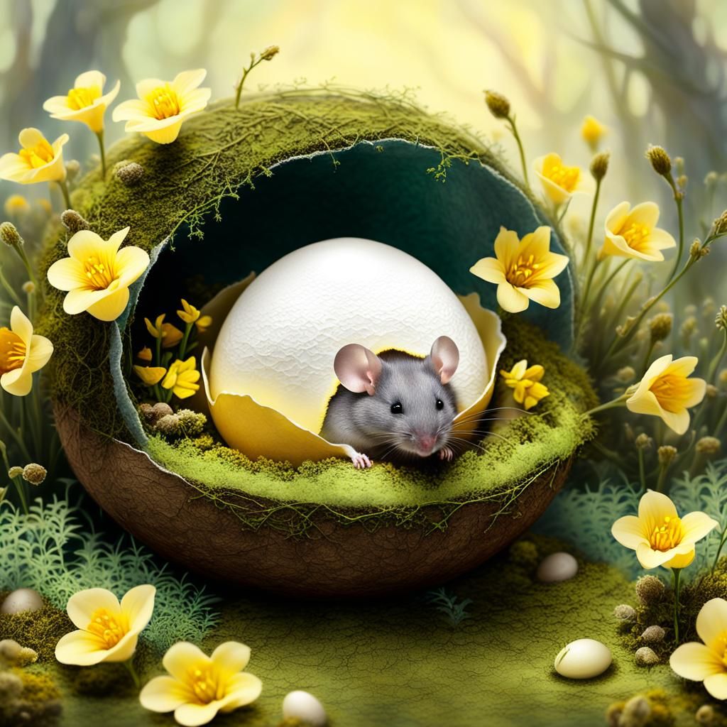 Mouse in Eggshell: Watercolor Fantasy Matte Painting