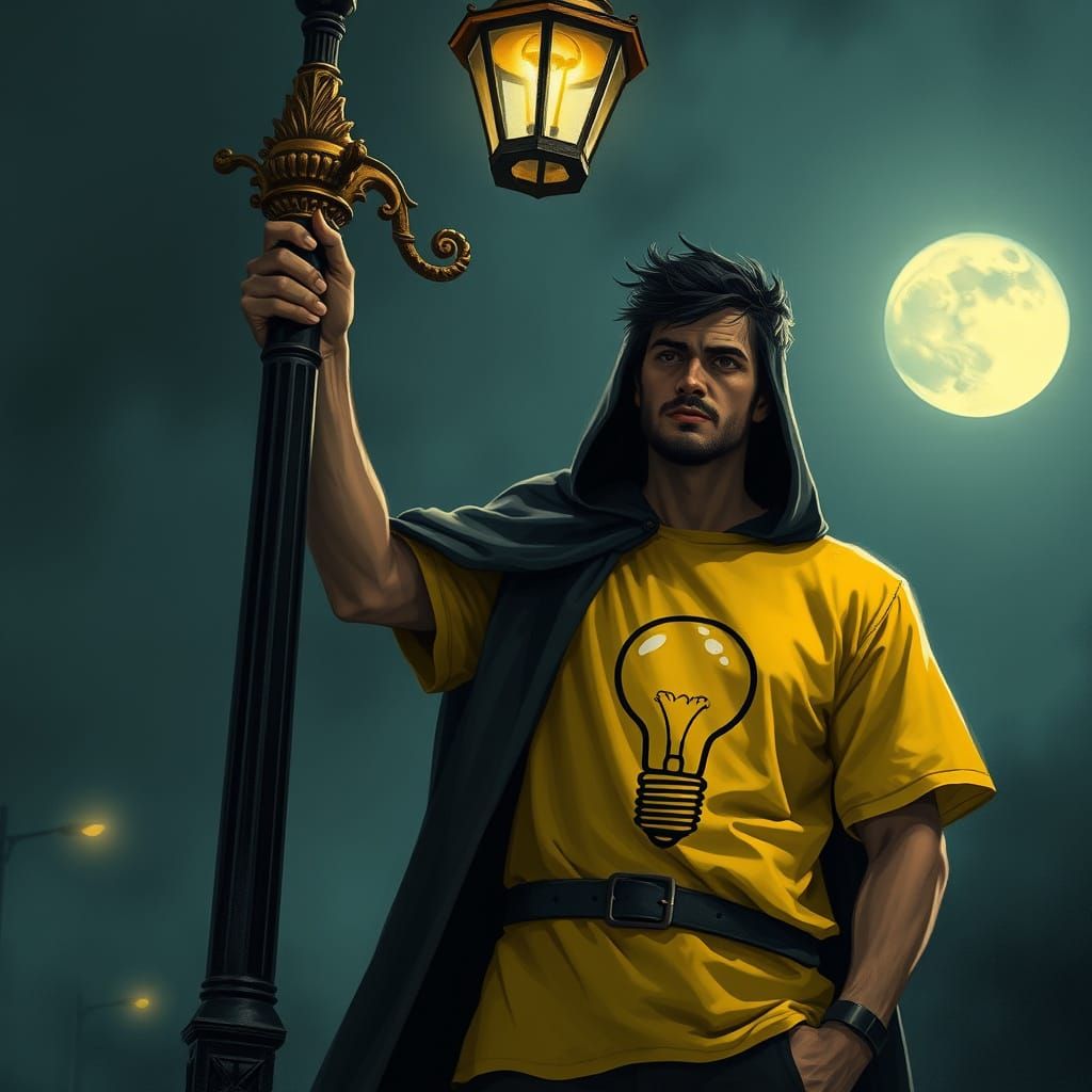 Mysterious Figure in Moonlit Night, Inspired by Caravaggio a...