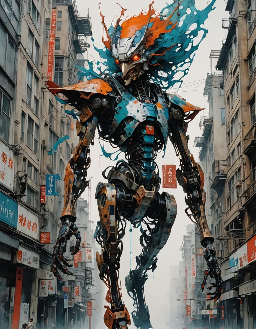 Biomechanical Ostrich Wreaks Havoc: Cyberpunk Style