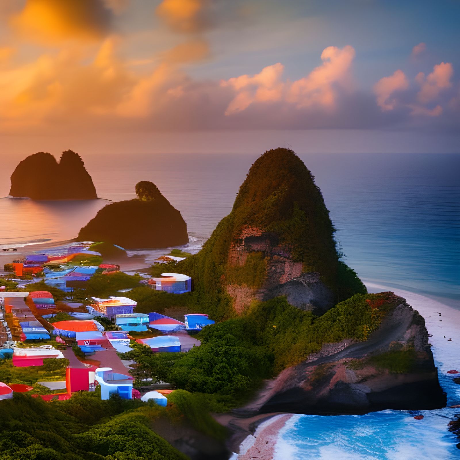 Futuristic Fernando de Noronha City at Sunset