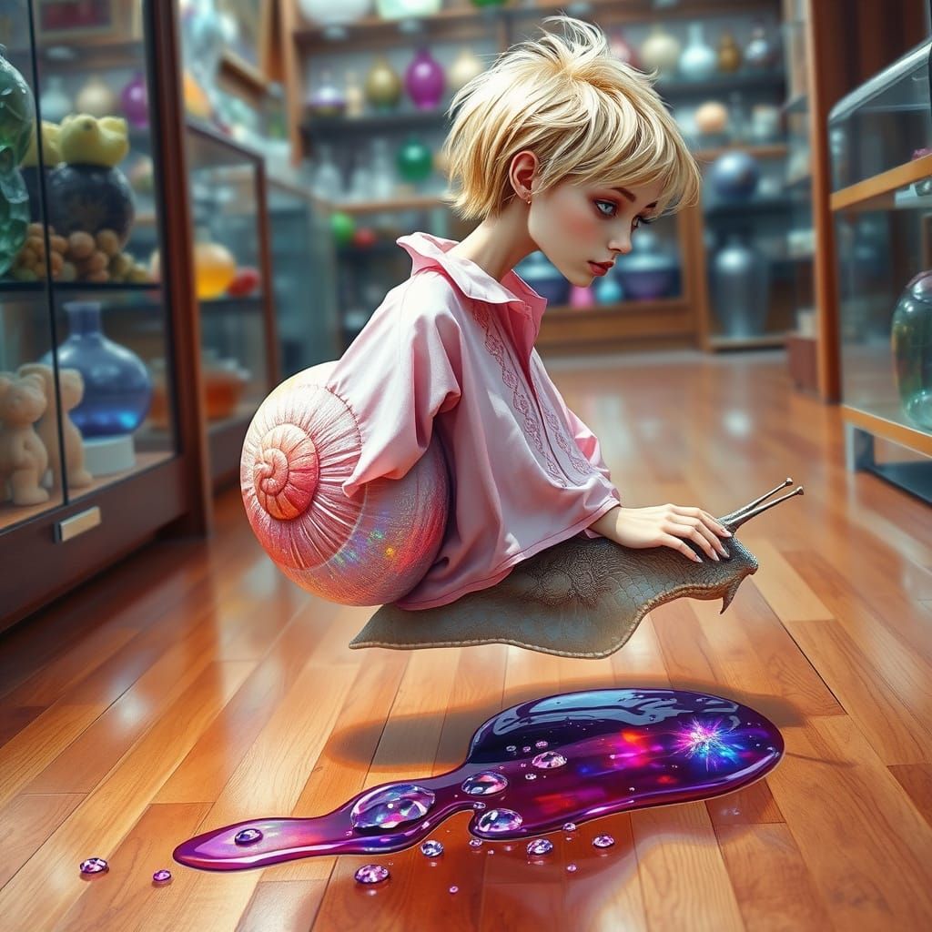 Ethereal Snail Humanoid in Iridescent Shell and Gossamer Sil...