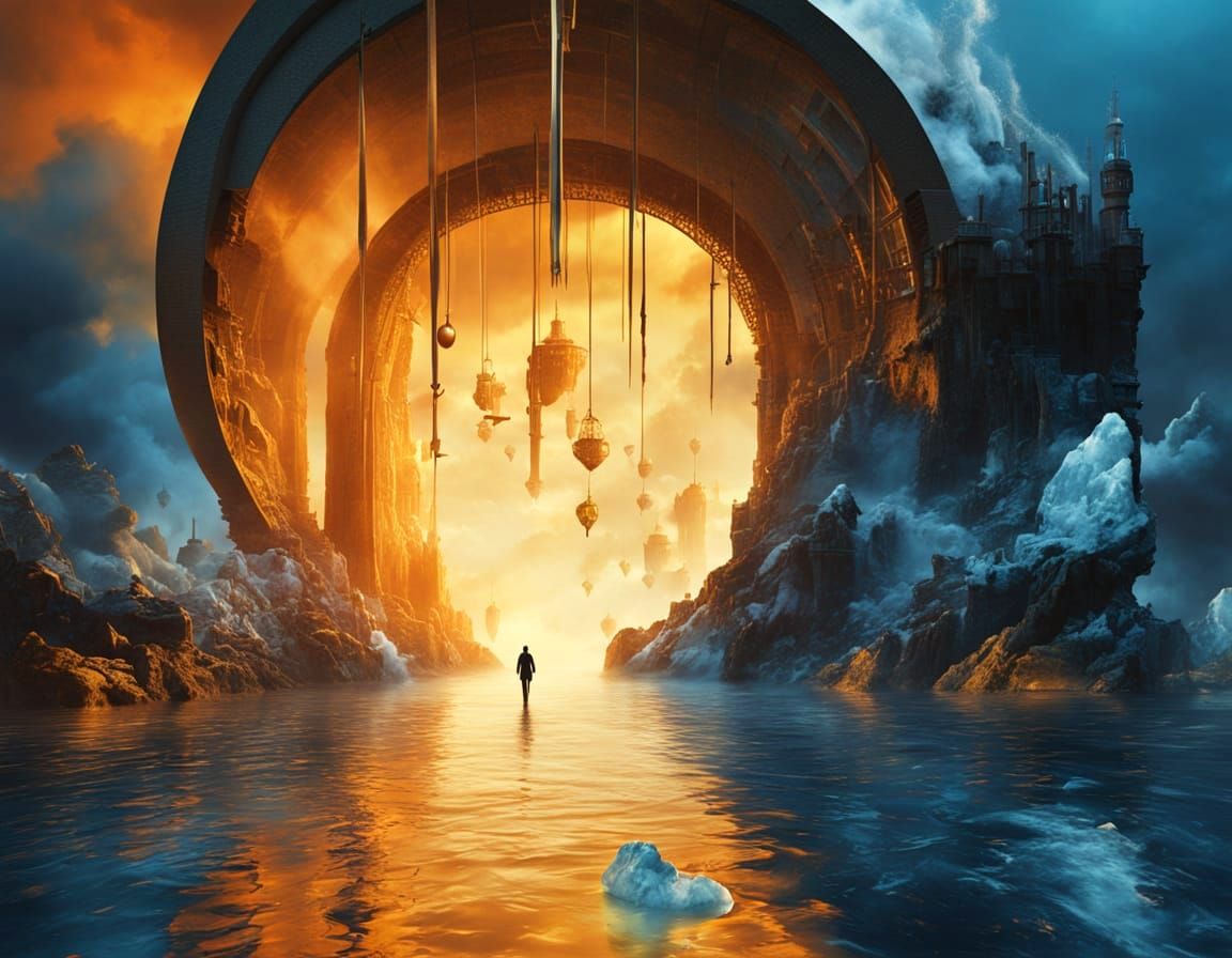 Magical Portal Opens onto Bridge in Surrealist Style