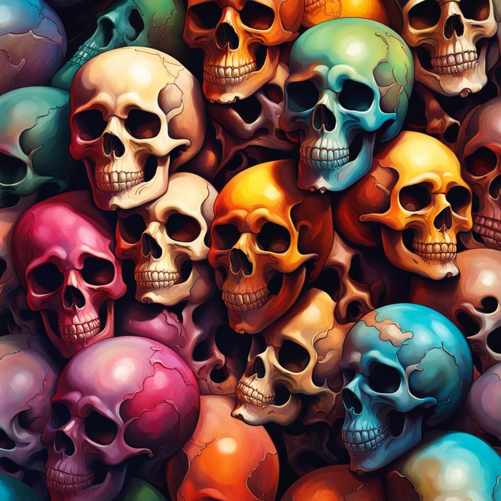 Hyperrealistic Skulls in Splash Art Style