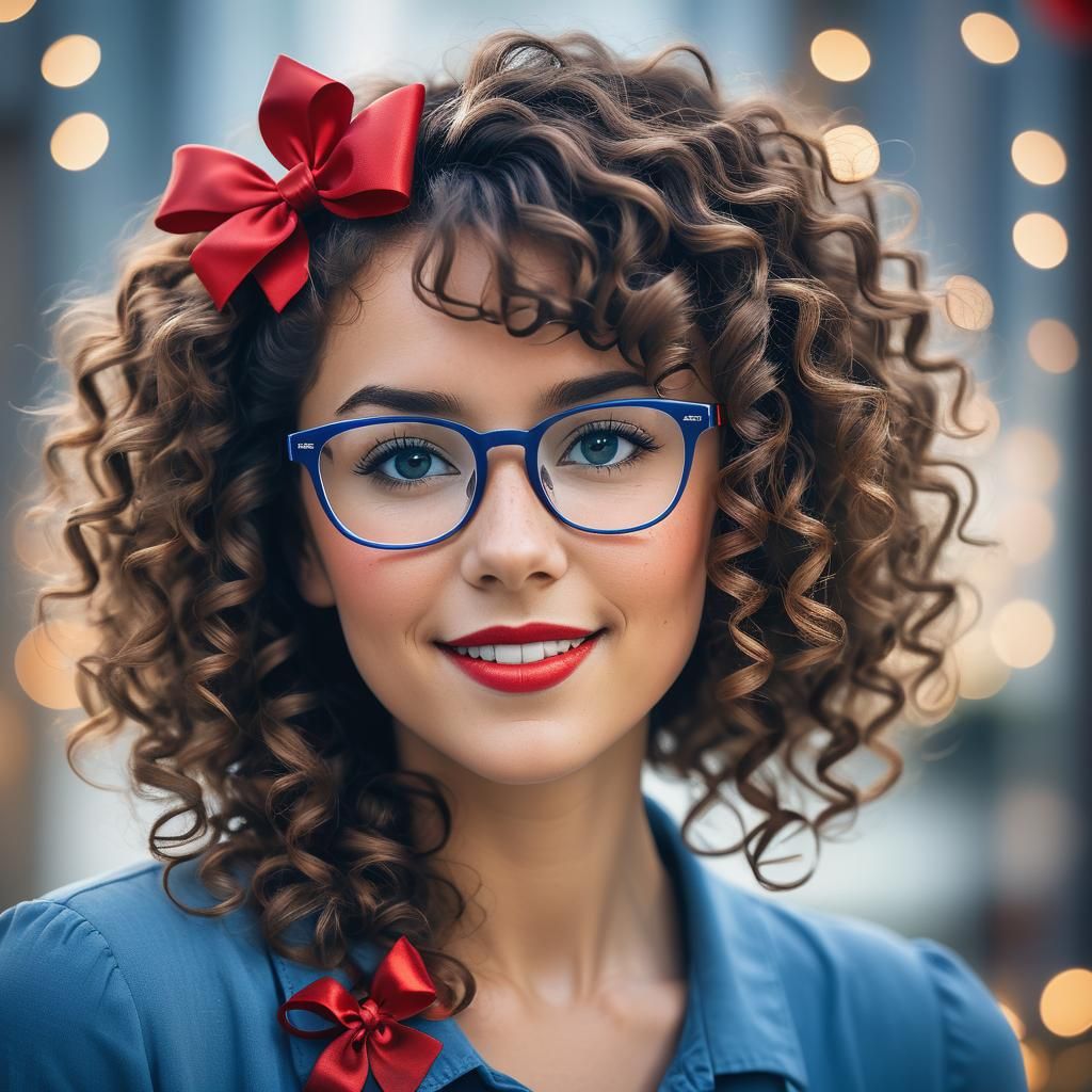 Woman with Red Bow in Professional Photography Style