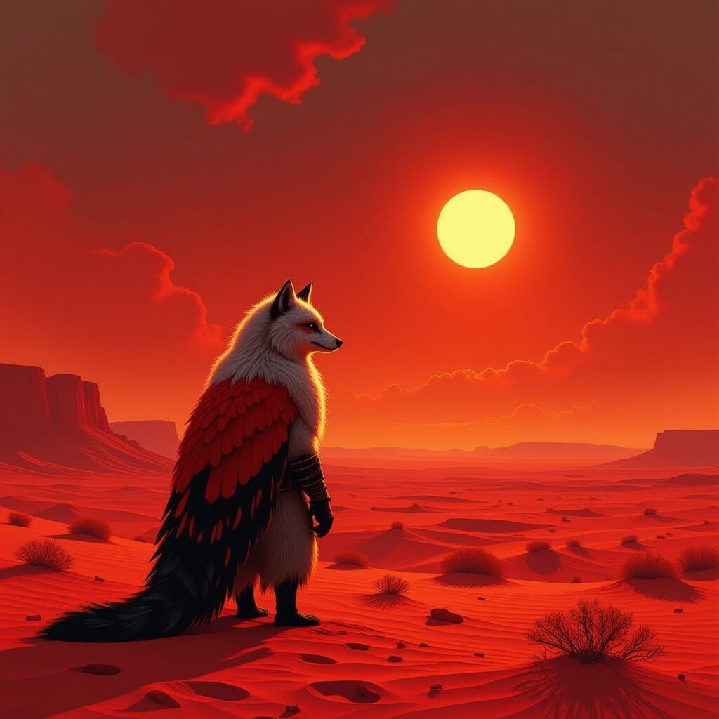 Inferno Beast in Red Wasteland: Dystopian Sci-Fi Art