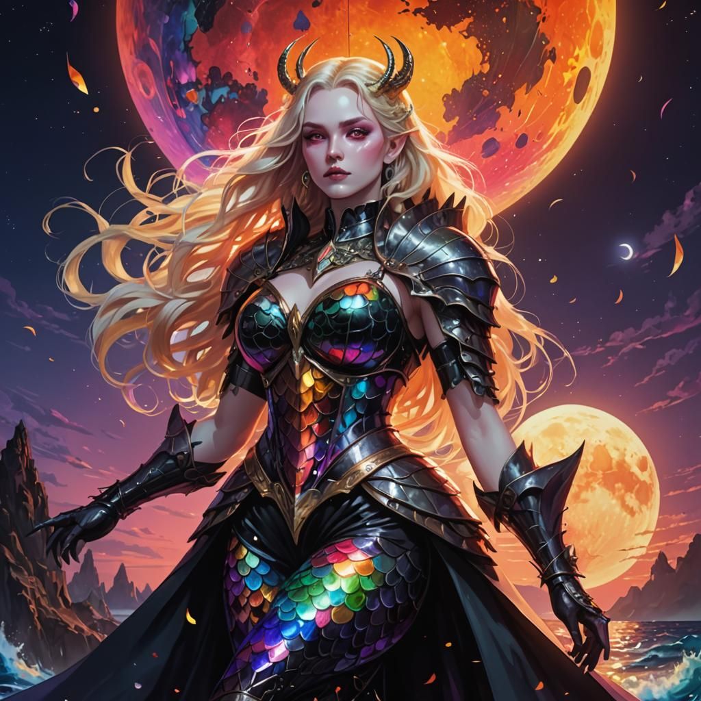 Anime Witch Queen in Rainbow Armor on Alien World