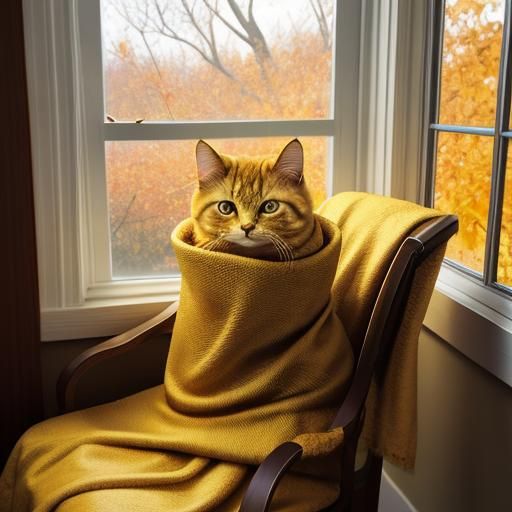 Golden Cat Watching Autumn Leaves