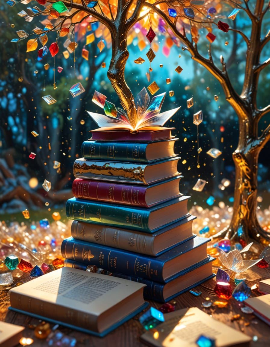Books Falling From Tree in Glass, Acrylic Art