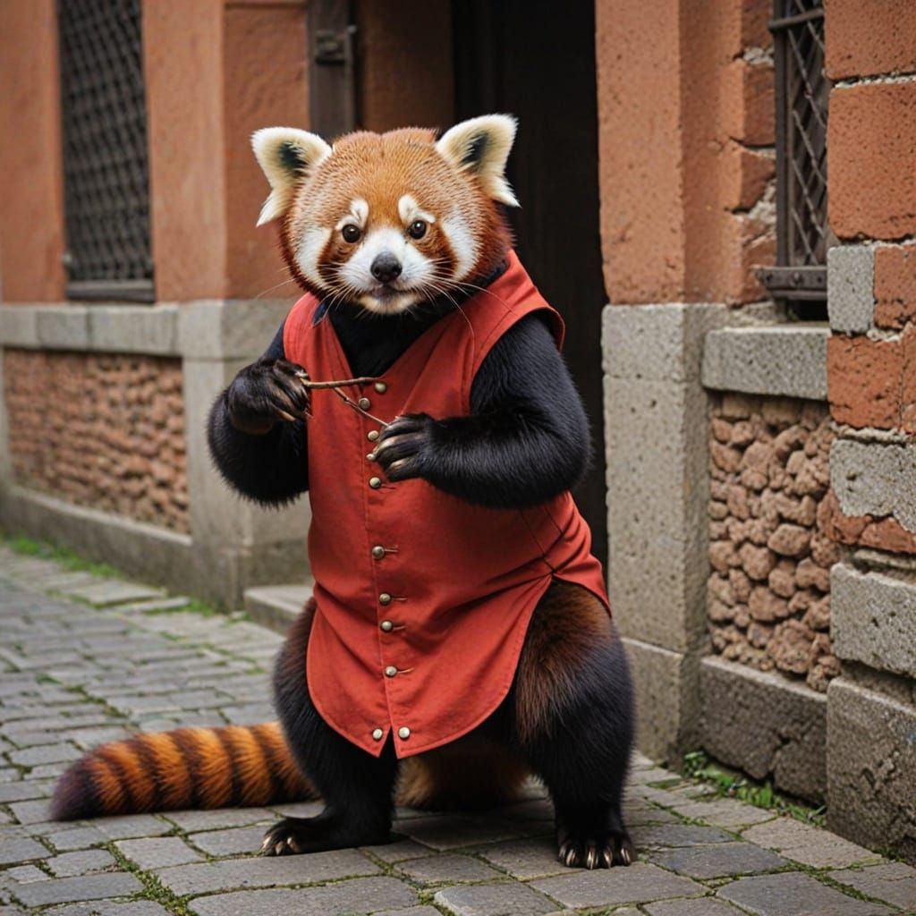 Red Panda in Medieval Milan as Renaissance Painting
