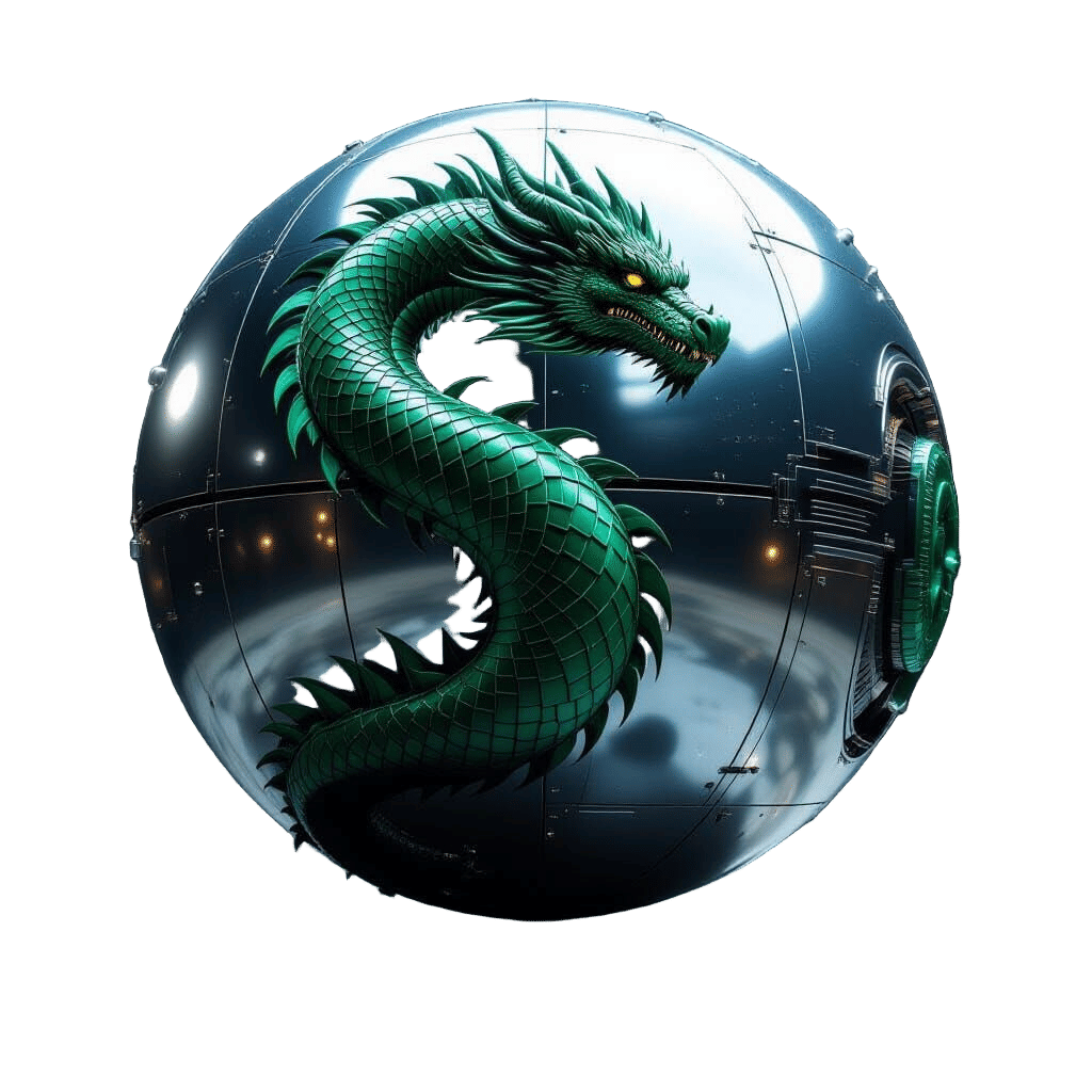 Colossal Steel Sphere with Mechanical Dragon Art
