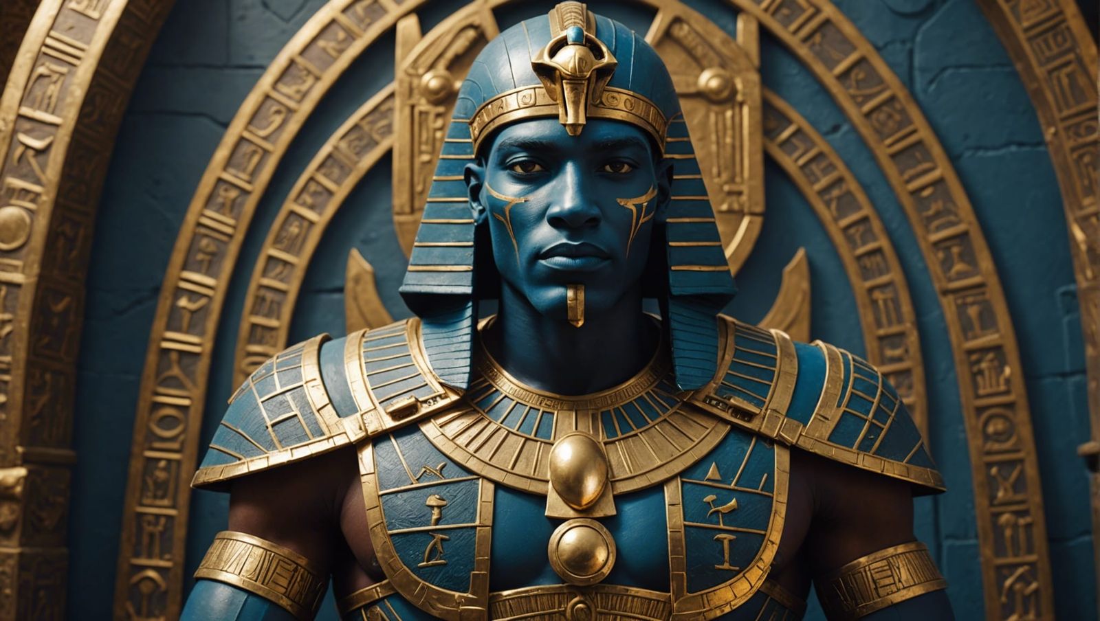 Egyptian Man in Armor on Titan with Spaceship