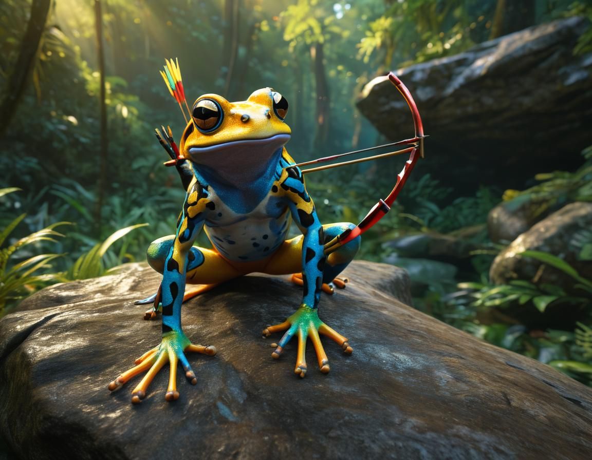 Grung Warrior in Rainforest Sunset, Art Deco Style