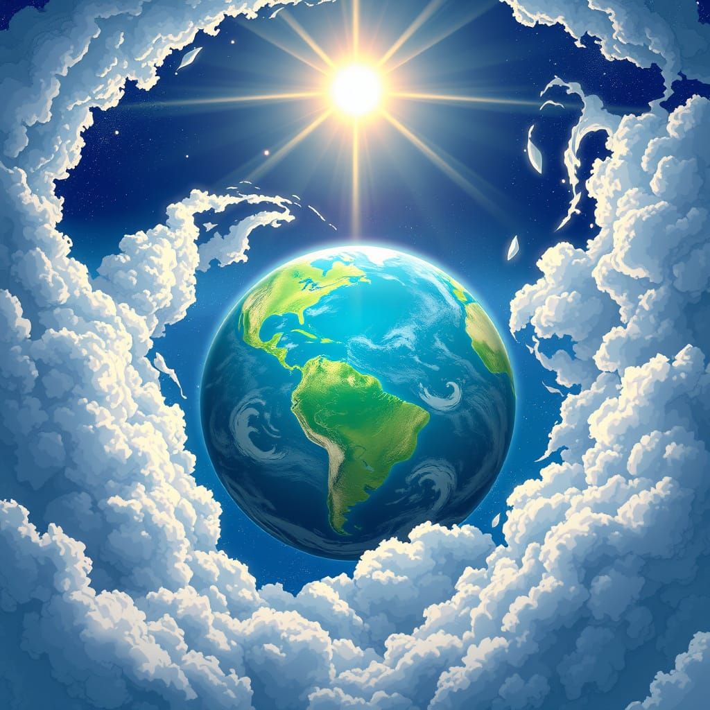 Vibrant Earth in Anime Style with Manga Details