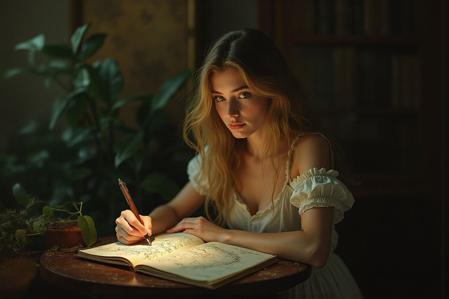 Slavic Woman with Emerald Eyes in Art Nouveau Style