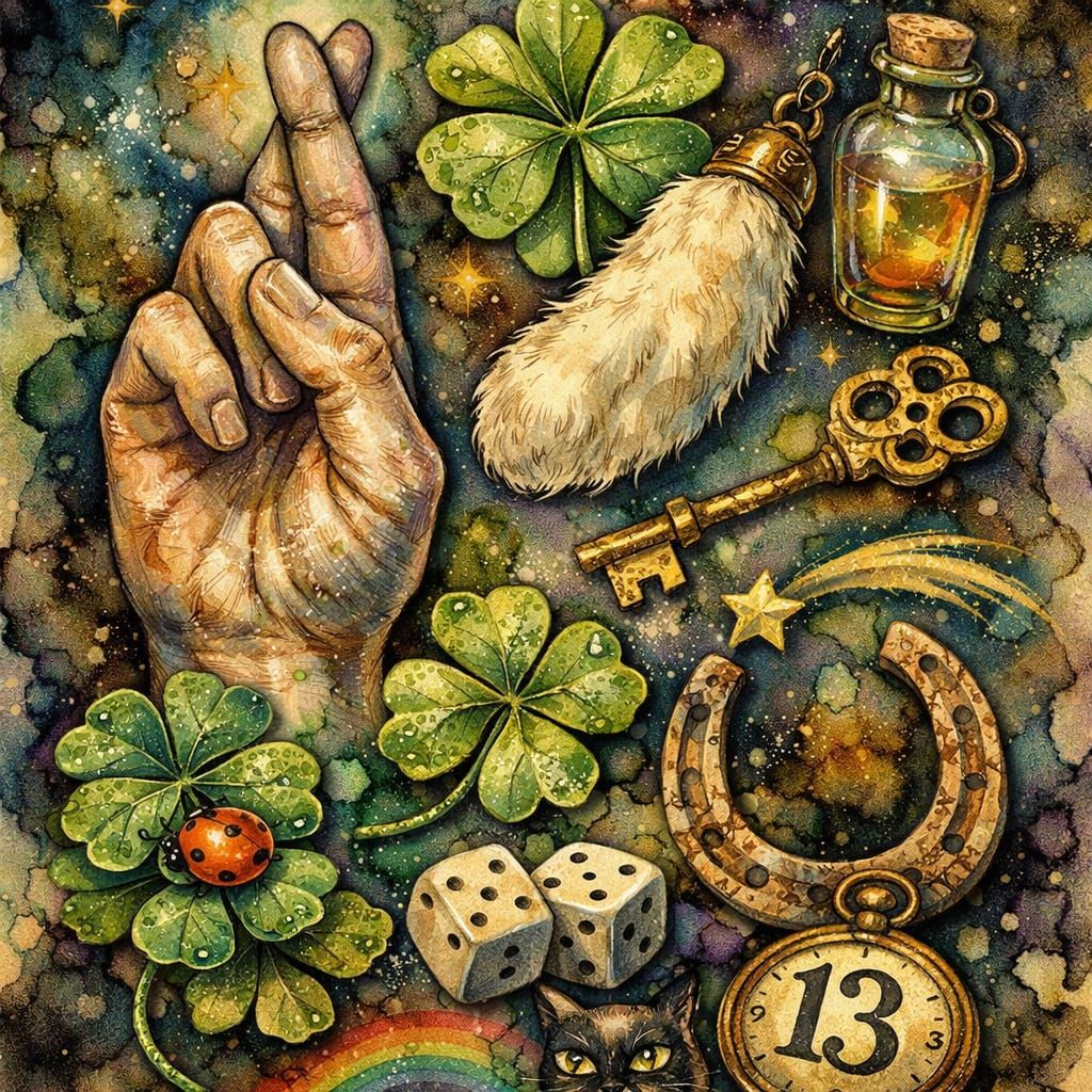 Lucky Symbols Alcohol Ink Illustration