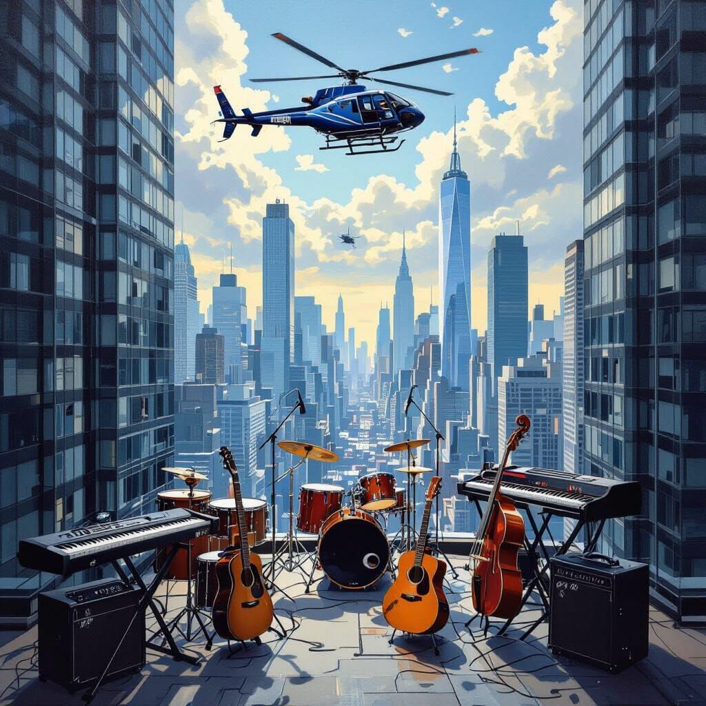 Urban Music Scene Under City Sky