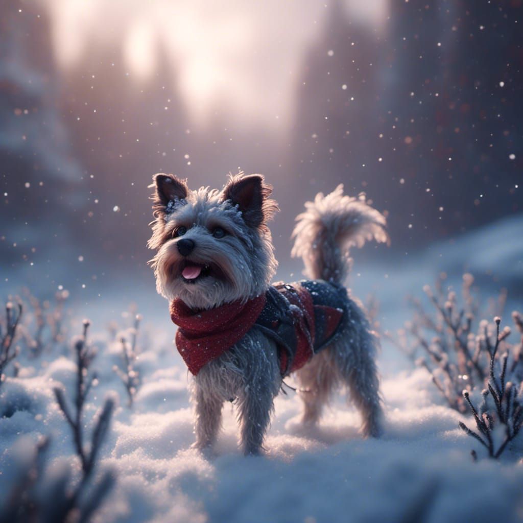 Dog in Winter Snow: Detailed Matte Painting