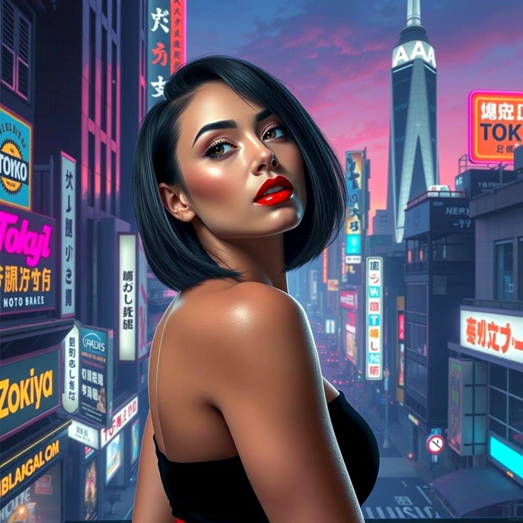 Woman in Shinjuku: 80s Pop Art Style