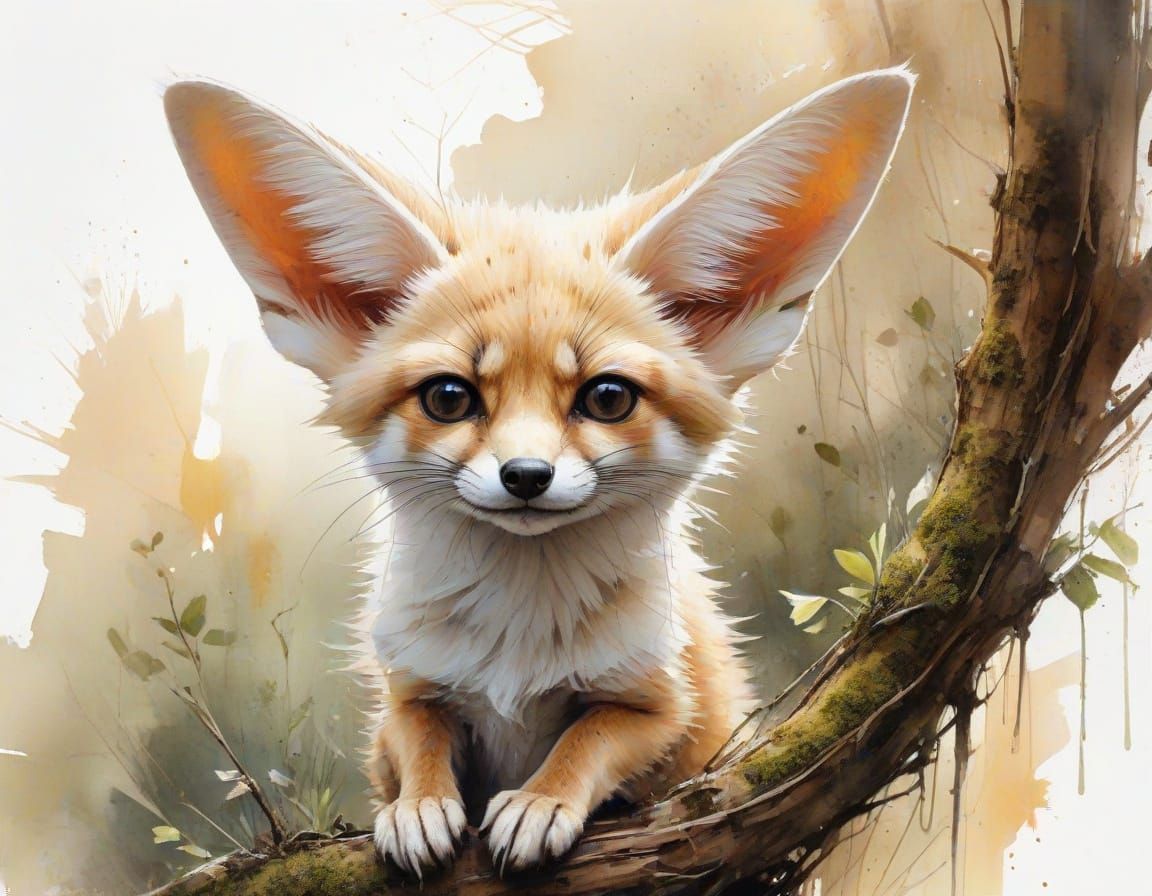 Fennec Fox Kit in Expressive Watercolour Style