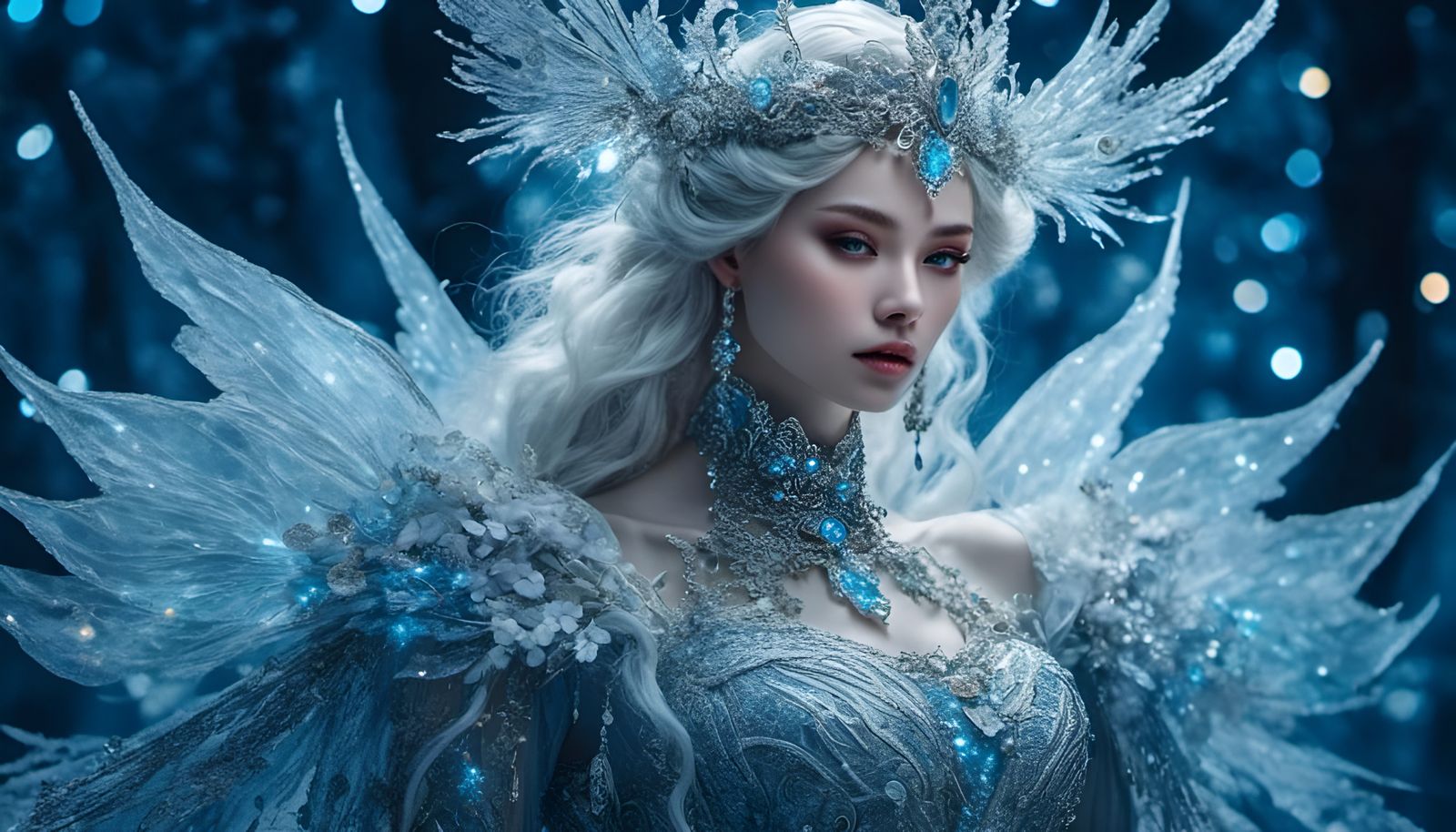 Glittering Ice Queen in Dark Academia Style