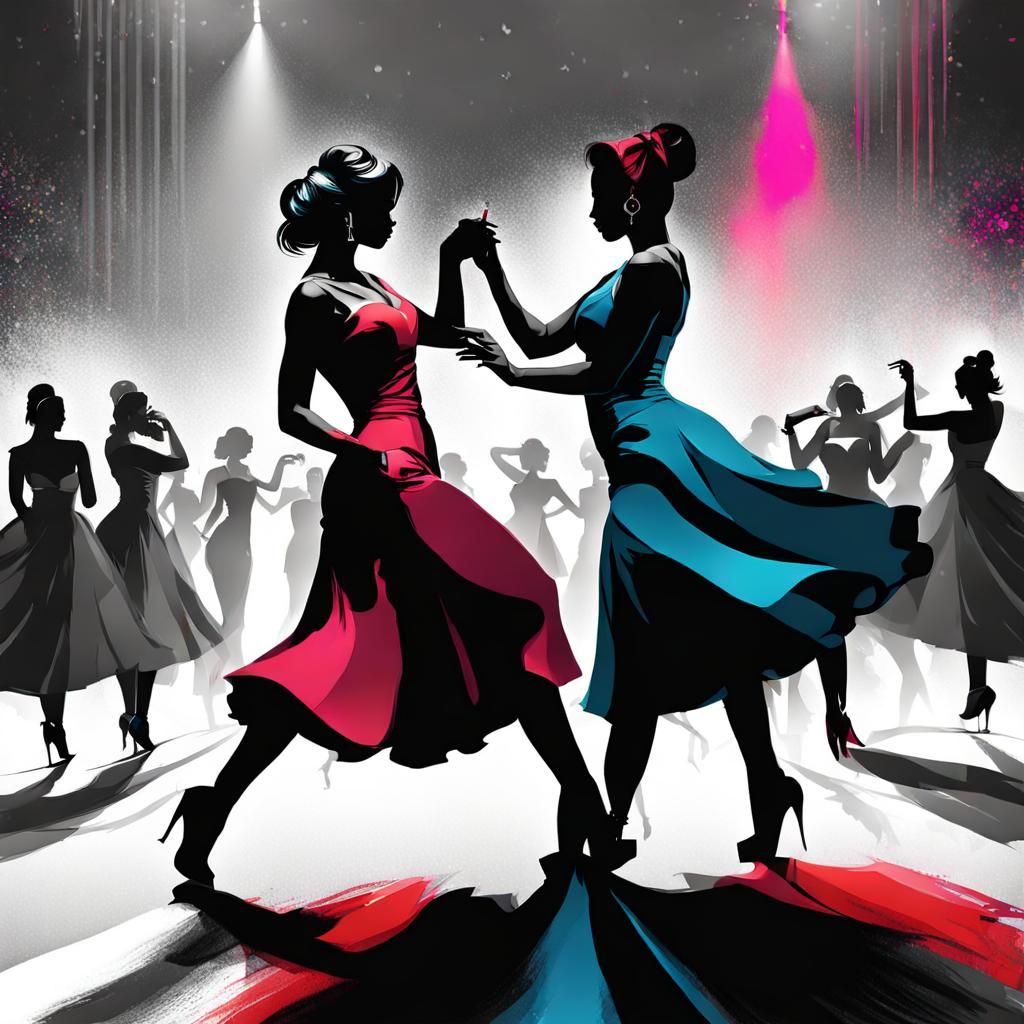 Lesbians Dancing at Prom: Selective Color Concept Art