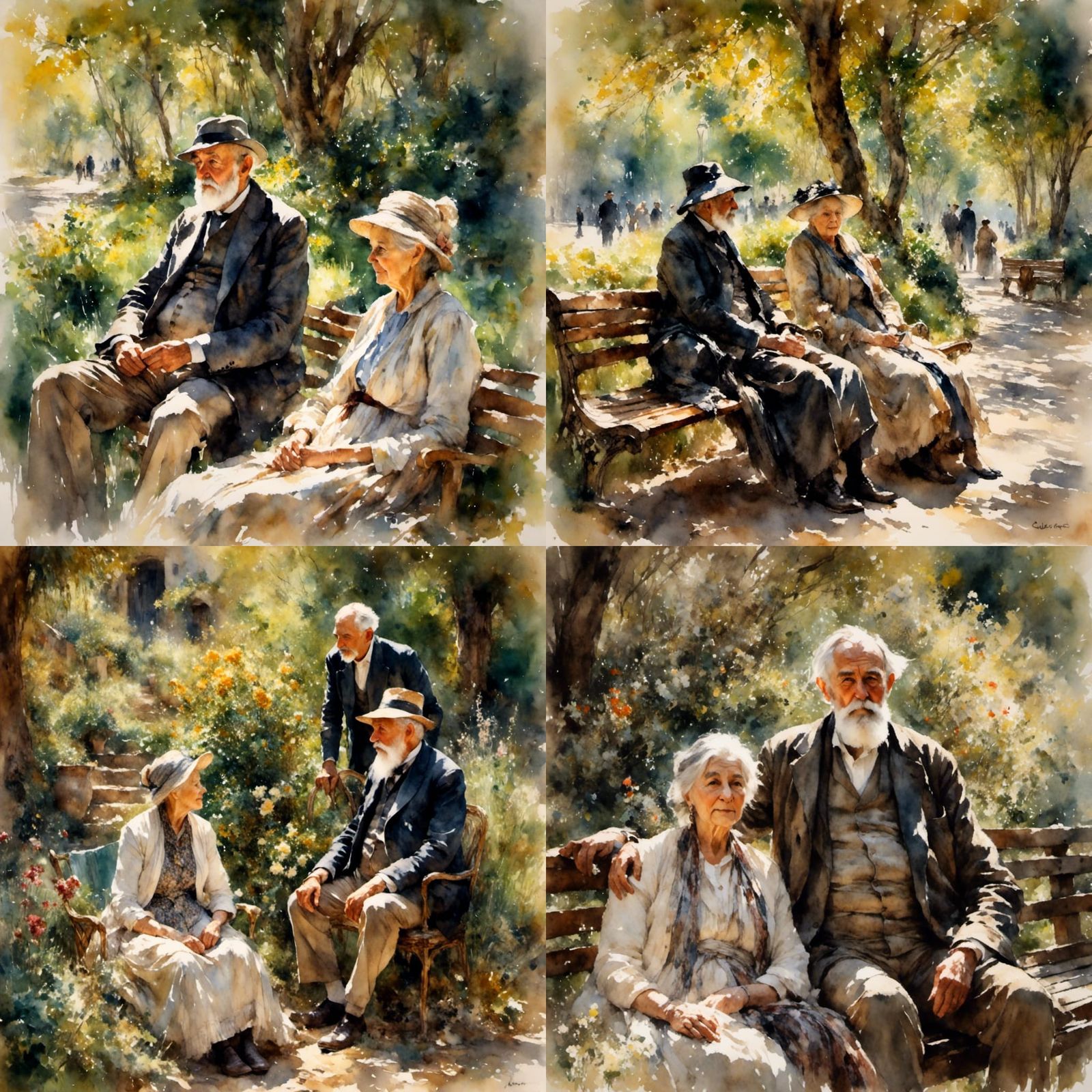 a portrait of an old woman and old man impressionism