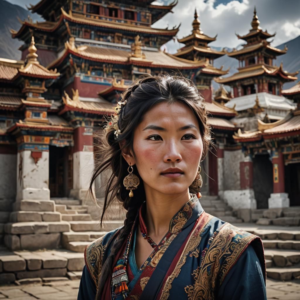 Young Tibetan Woman in Traditional Dress Portrait