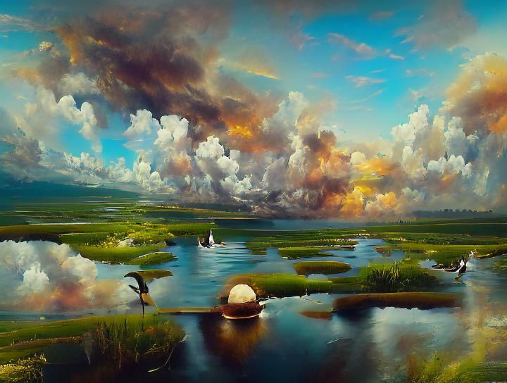 Enchanted Everglades Landscape in Oil Painting Style