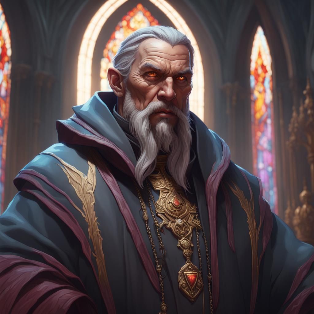Sinister Priest Portrait in Hyperdetailed Style