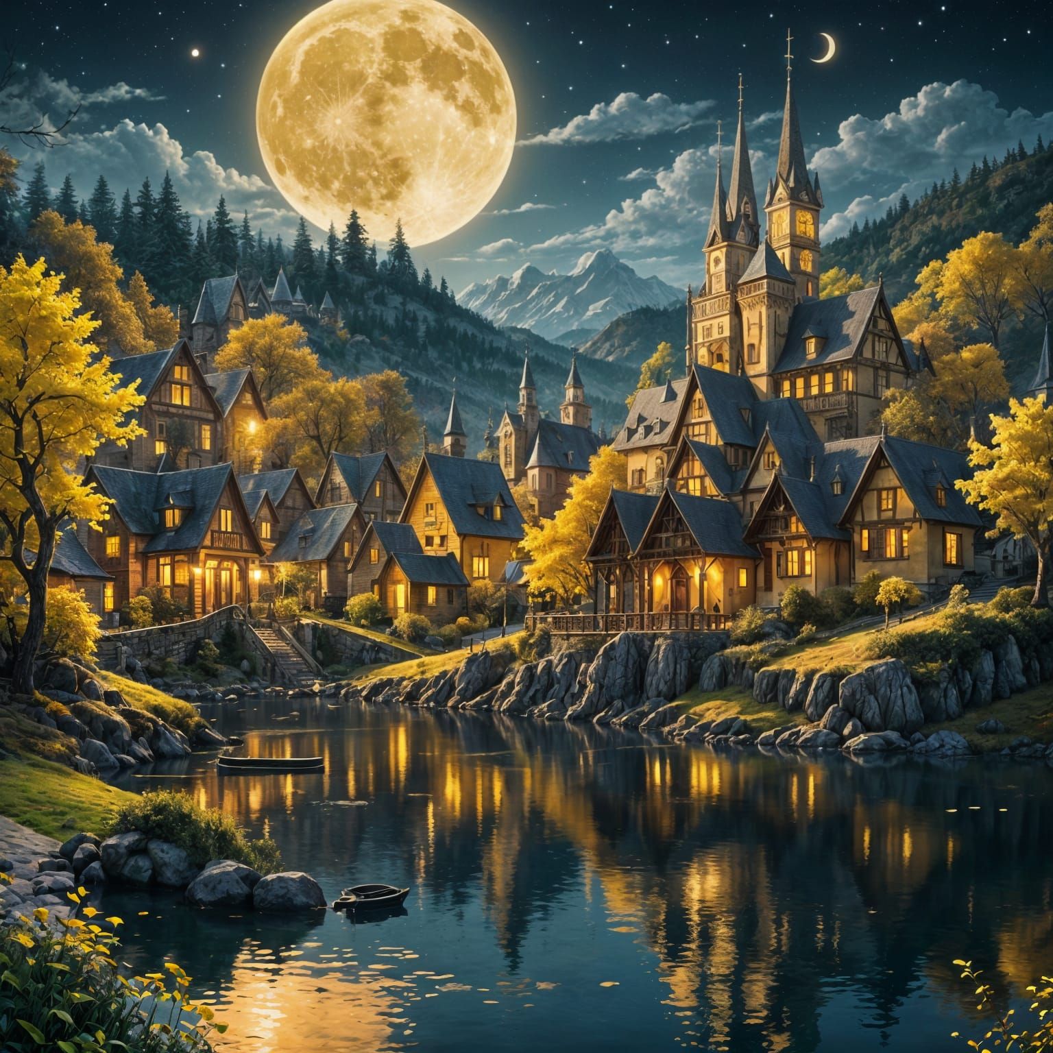 Full and Crescent Moons Light Fairytale Village