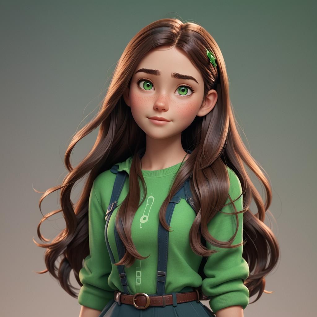 Girl with Brown Hair and Green Eyes: 3D Digital Art