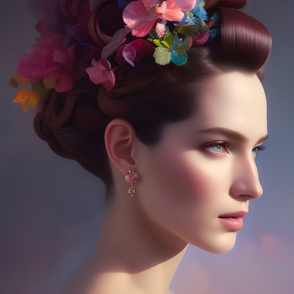 Detailed Portrait of Woman in Maximalist Style