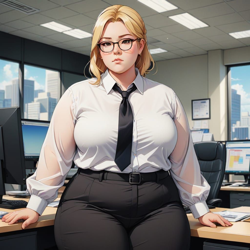 Charming Anime Office Scene with a Stylish Blonde