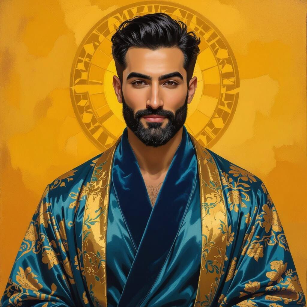 Divine Man in Golden Radiance, Neo-Impressionist Style