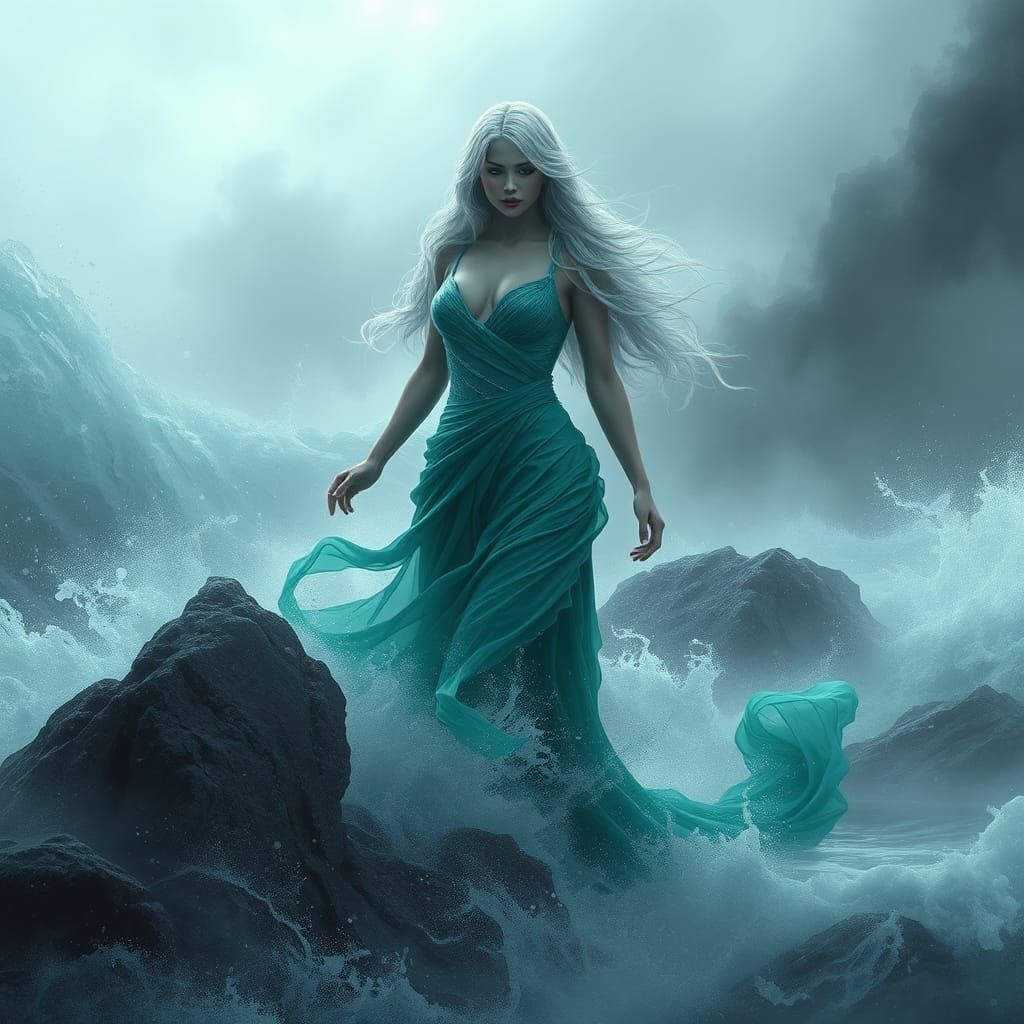 Mystical Siren Emerges from Storm, Digital Art
