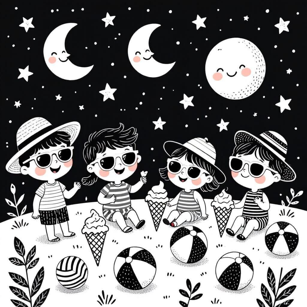 Whimsical Summer Scene With Hidden Moons