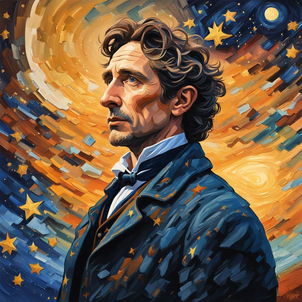 Eighth Doctor Gazing at Stars, Gouache Impressionist Style