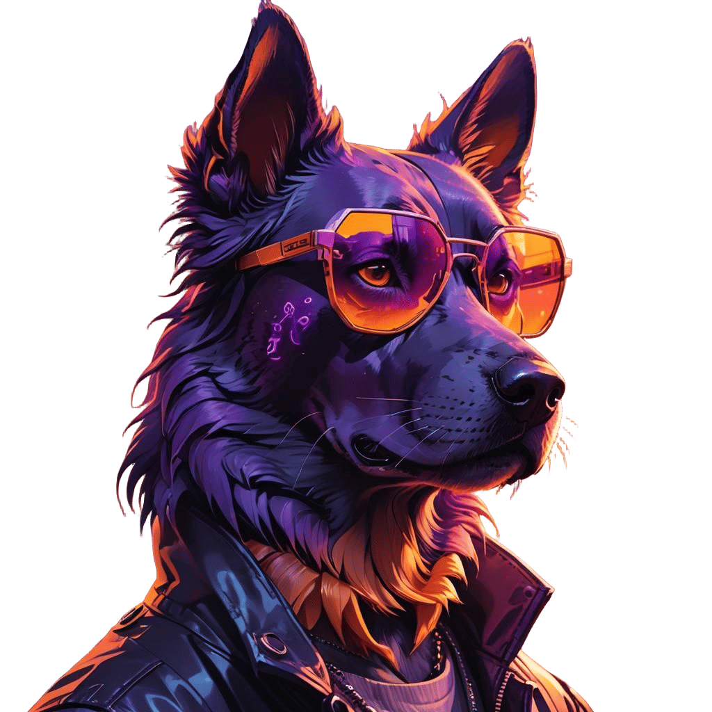 80s Synthwave: Purple Dog with Sunglasses