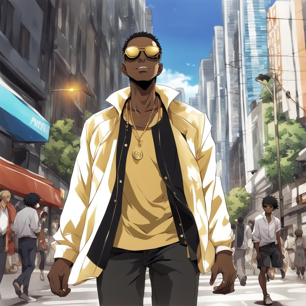 Stylish Man Walking in City: Anime Art