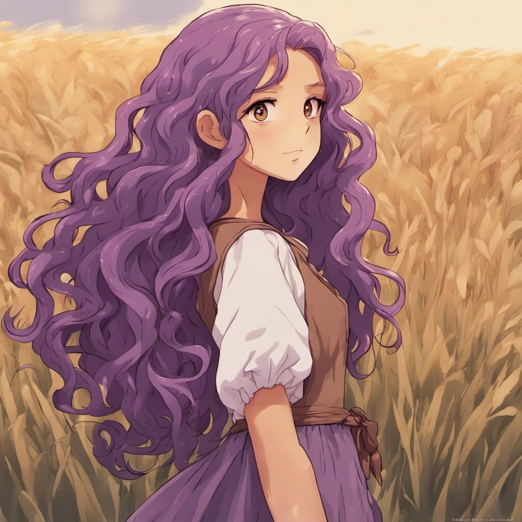 Ghibli Style Portrait of Girl with Curly Hair