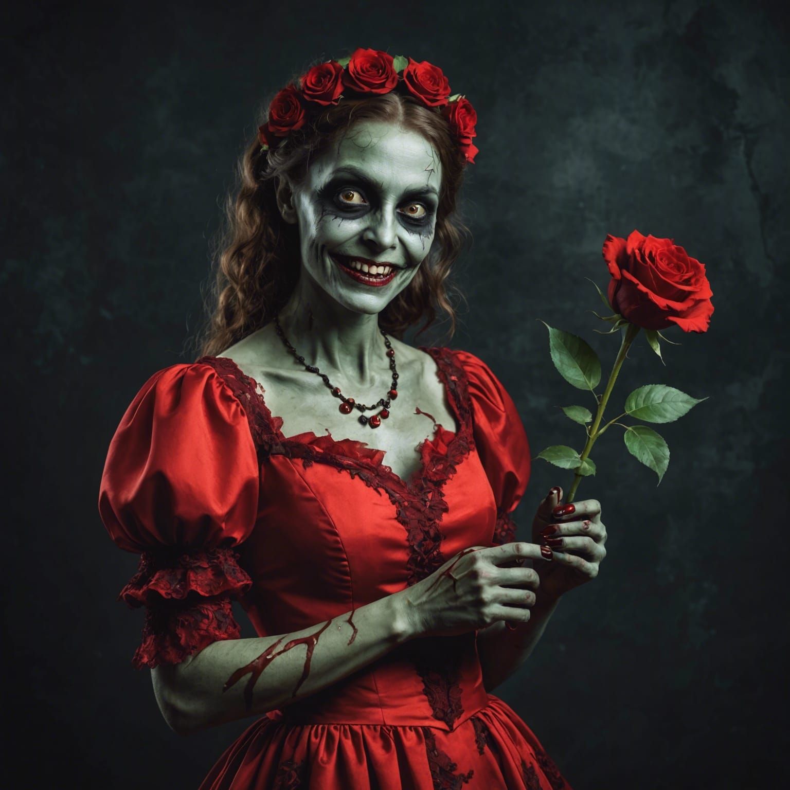 Happy Zombie Girl with Rose