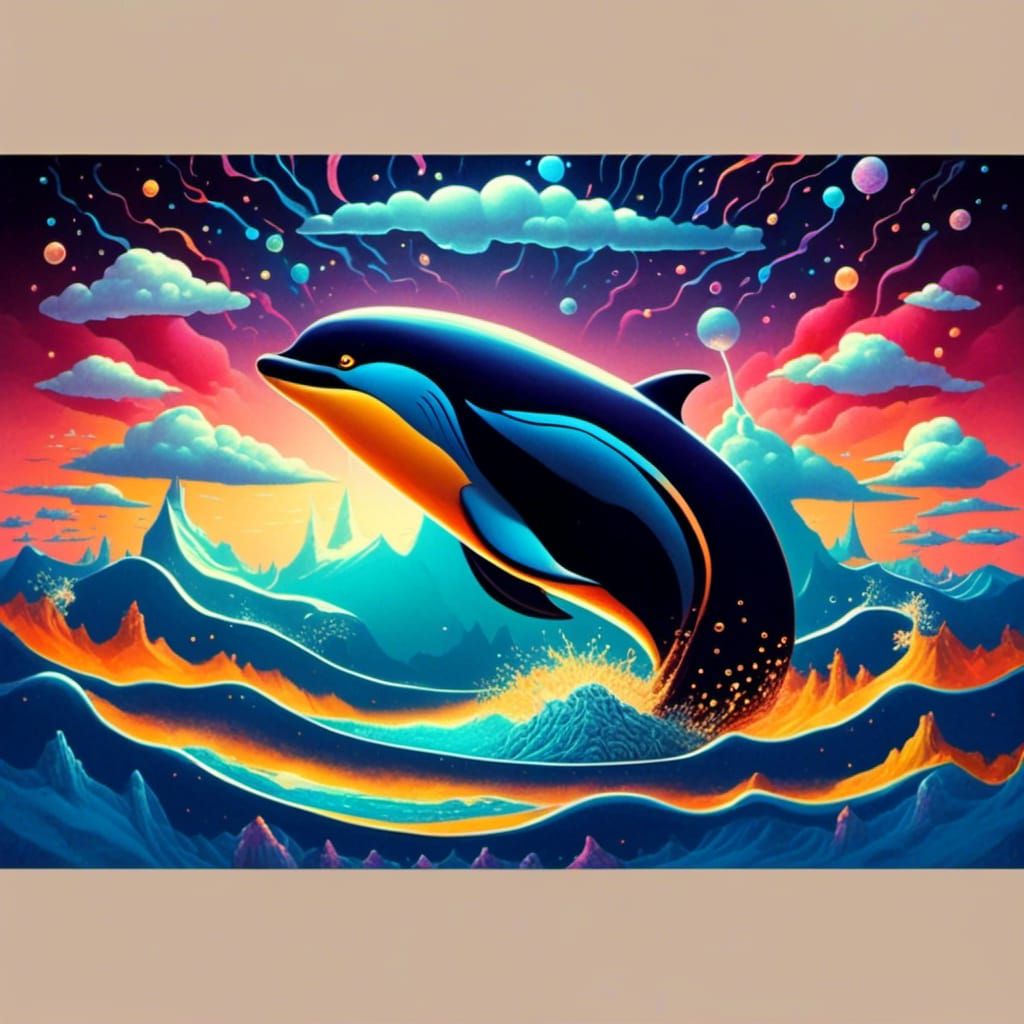 Orca Leaps from Ocean: Surreal Alcohol Ink Art