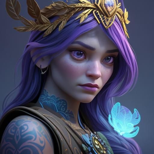 Fantasy Woman Portrait in Mystical Forest, Digital Art