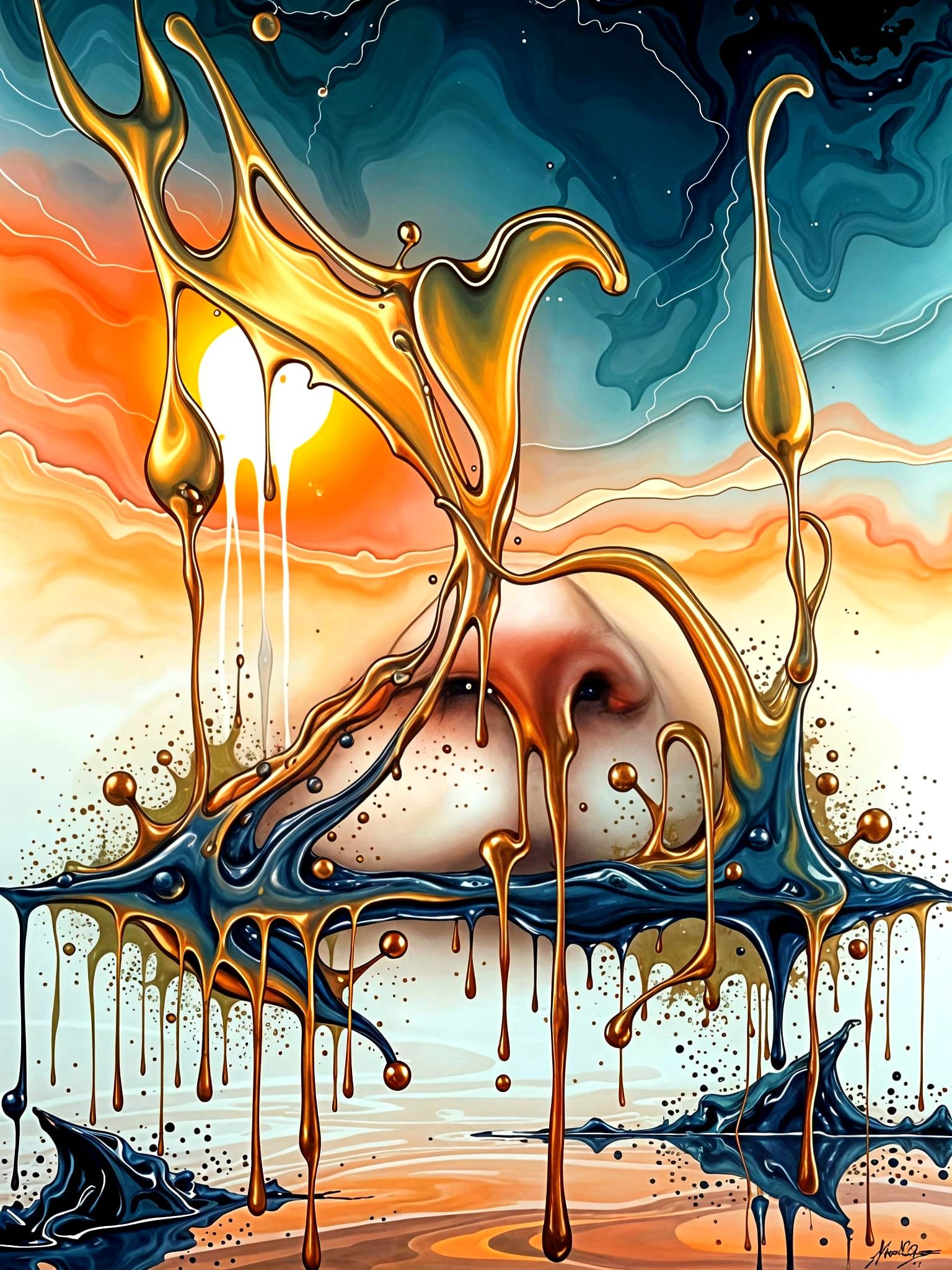 Abstract Portrait with Flowing Paint Drips