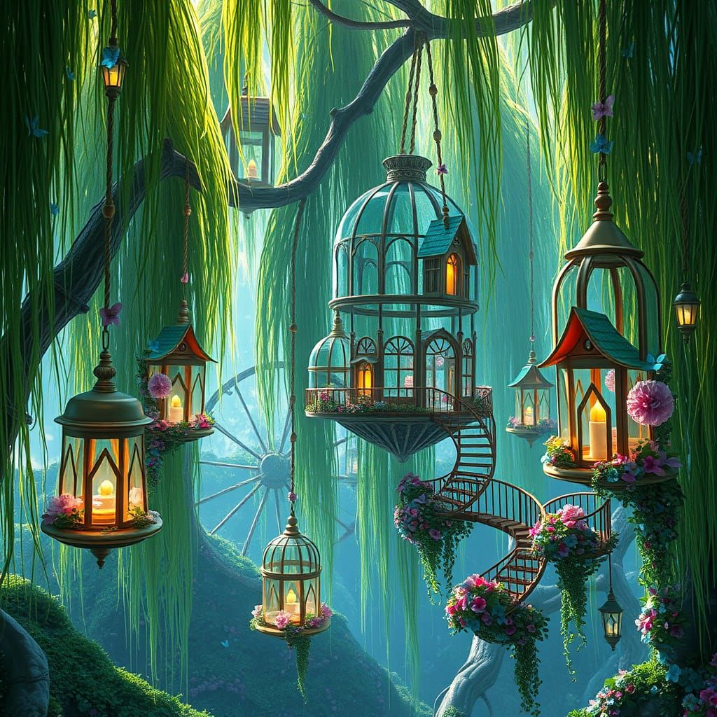 Whimsical Glass Village Amidst Emerald Canopies